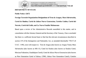 El Departamento de Estado de Estados Unidos formalizó la designación de seis cárteles del narcotráfico de origen mexicano